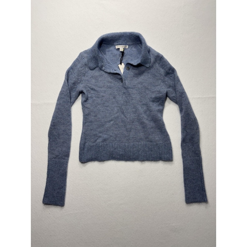 Banana Republic Sweater Womens XS Blue Collared Alpaca Knit Long Sleeve Pullover
